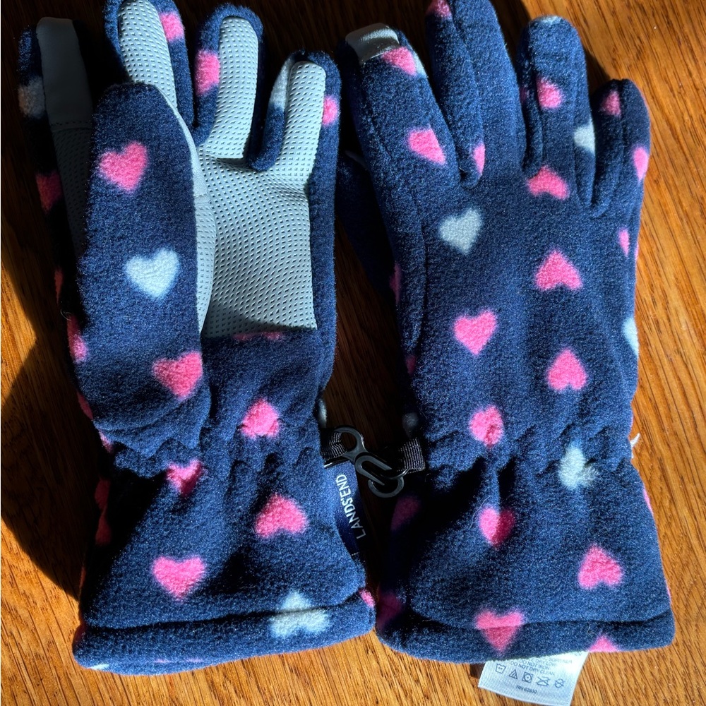 Lands' End Kids Gloves - Navy with Pink and White Hearts